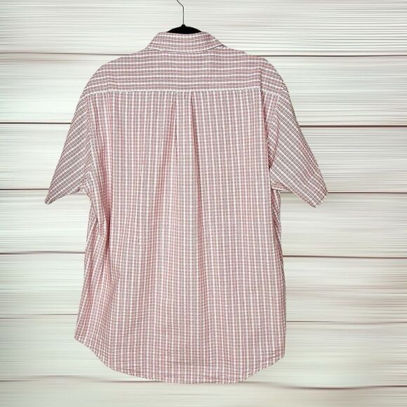 Brooks Brothers Structured Cotton Shirt Button Up White Red Plaid Short Sleeve L - Picture 8 of 10